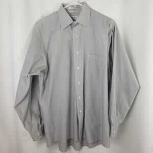 Van Heusen Men's button up dress shirt Gray red/white pinstripe - Size L